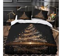 XQGASOEBN GoldenChristmasTree Linge de Lit Microfibre Hypoallergique 3D Imprimée 3 Pièces 2 Taies Douce FestiveDigital Ensemble De Literie Ultra Douce Résistante for Fille Single（140x200cm）