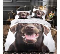 XQGASOEBN Happy Chien Portrait Linge de Lit 3D Effet Microfibre 3 Pièces Taie Ultra Douce Realistic Animal Ensemble De Literie Hypoallergique Résistante for Adulte Super King（260x220cm）