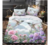 XQGASOEBN Hummingbirds in Flight Housse de Couette 3D Effet Microfibre 3 Pièces 2 Taies Ultra Douce Nature Jardin Linge de Lit Super Douce Résistante for Enfant Single（135x200cm）