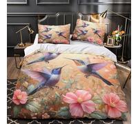 XQGASOEBN Hummingbirds in Flight Linge de Lit 3D Effet Microfibre 3 Pièces Éclair Super Douce Nature Peinture Parure de Lit Hypoallergique Résistante for Ado King（220x240cm）