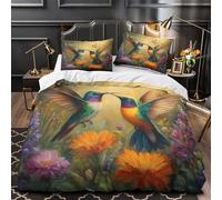 XQGASOEBN Hummingbirds in Jardin Parure de Lit 3D Imprimée Microfibre 3 Pièces 2xTaies Super Douce Coloré Nature Peinture Linge de Lit Respirante Résistante for Garçons Adolescents Double（200x200cm）
