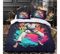 XQGASOEBN Karate Fighter Linge de Lit Microfibre Résistante 3D Effet 3 Pièces 2xTaies Super Douce Dynamic Anime Parure de Lit Hypoallergique Résistante for Fille Super King（260x220cm）