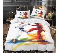 XQGASOEBN Karate Fighters Ensemble De Literie 3D Imprimé Microfibre 3 Pièces 2xTaies Douce Dynamic Mial s Action Linge de Lit Respirante Résistante for Couple King（220x240cm）