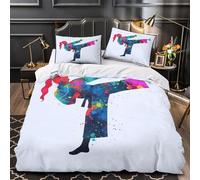 XQGASOEBN Karate Girl Action Housse de Couette 3D Imprimée Microfibre Hypoallergique 3 Pièces 2xTaies Douce Abstrait Splatter Linge de Lit Super Douce Léger for Adolescent King（220x240cm）