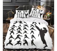 XQGASOEBN Karate Silhouettes Linge de Lit 3D Imprimée Microfibre 3 Pièces Taie Super Douce mial s Action Ensemble De Literie Hypoallergique Confortable for Hommes Enfants Super King（260x220cm）
