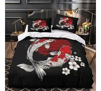 XQGASOEBN Koi Fish Ensemble De Literie 3D Imprimée Microfibre 3 Pièces 2 Taies Douce Japanese Tattoo Linge de Lit Léger Hypoallergique for Adultes Enfants Single（140x200cm）