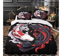 XQGASOEBN Koi Fish Linge de Lit Microfibre Hypoallergique 3D Effet 3 Pièces 2xTaies Douce Japanese Tattoo Parure de Lit Ultra Douce Entretien Facile for Garçons Filles Single（135x200cm）