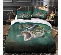 XQGASOEBN Largemouth Bass Housse de Couette Microfibre Résistante 3D Imprimée 3 Pièces Éclair Douce Realistic Fishing Parure de Lit Respirante Hypoallergique for Enfants Garçons Ado Double（200x200cm）