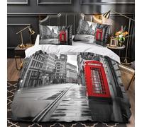 XQGASOEBN London Street Housse de Couette Microfibre Résistante 3D Effet 3 Pièces Taie Ultra Douce Urban Architecture Linge de Lit Super Douce Entretien Facile for Ado Single（140x200cm）