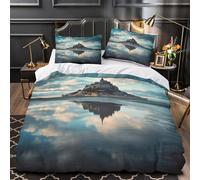 XQGASOEBN Mont SaintMichel Ensemble De Literie 3D Imprimée Microfibre 3 Pièces Taie Ultra Douce Historic Architecture Linge de Lit Respirante Hypoallergique for Enfants Garçons Ado Double（200x200cm）