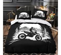 XQGASOEBN Motocross Rider Linge de Lit 3D Imprimé Microfibre Résistante 3 Pièces 2xTaies Douce Night Adventure Housse de Couette Ultra Douce Entretien Facile for Adolescent Double（200x200cm）