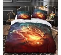 XQGASOEBN Mythical Dragon Trio Ensemble De Literie 3D Imprimé Microfibre Résistante 3 Pièces Taie Douce Fantasy Linge de Lit Confortable Hypoallergique for Filles Ado Single（140x200cm）