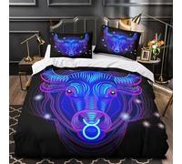 XQGASOEBN Neon Bull Head Parure de Lit 3D Effet Microfibre 3 Pièces Taie Douce Zodiac Ensemble De Literie Super Douce Résistante for Adultes Enfants Single（140x200cm）