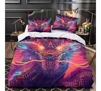 XQGASOEBN Neon Dragon Parure de Lit Microfibre Hypoallergique 3D Imprimé 3 Pièces 2xTaies Ultra Douce Digital Fantasy Linge de Lit Léger Entretien Facile for Couple Amoureux Double（200x200cm）