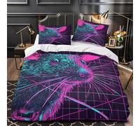 XQGASOEBN Neon Rat Housse de Couette Microfibre Hypoallergique 3D Effet 3 Pièces Taie Ultra Douce Digital Cyber Parure de Lit Léger Résistante for Garçons Filles Super King（260x220cm）