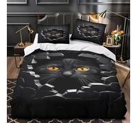 XQGASOEBN Noir Chat Eyes Parure de Lit Microfibre Résistante 3D Imprimé 3 Pièces Taie Super Douce Mysterious Dark Housse de Couette Ultra Douce Entretien Facile for Femmes Single（140x200cm）