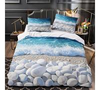 XQGASOEBN Océan Vague Crash Parure de Lit 3D Effet Microfibre 3 Pièces Éclair Ultra Douce Plage Stone Texture Linge de Lit Super Douce Entretien Facile for Fille Super King（260x220cm）