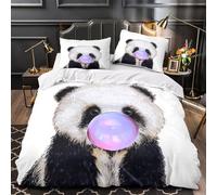 XQGASOEBN Panda Blowing Bubble Ensemble De Literie 3D Effet Microfibre Hypoallergique 3 Pièces Taie Super Douce Coon Animal Parure de Lit Ultra Douce Entretien Facile for Femmes Double（200x200cm）