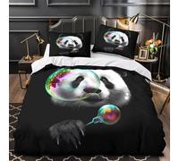 XQGASOEBN Panda Blowing Bubble Parure de Lit Microfibre 3D Imprimé 3 Pièces 2xTaies Ultra Douce Coloré Fantasy Ensemble De Literie Respirante Résistante for Femmes Super King（260x220cm）