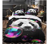XQGASOEBN Panda Face Ensemble De Literie 3D Imprimé Microfibre Hypoallergique 3 Pièces Éclair Douce Coloré Bubble Linge de Lit Léger Entretien Facile for Femmes Single（140x200cm）