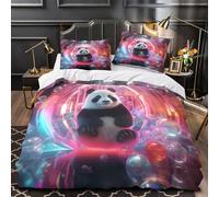 XQGASOEBN Panda in Bubble Housse de Couette 3D Effet Microfibre 3 Pièces 2 Taies Ultra Douce Digital Linge de Lit Super Douce Résistante for Enfant King（220x240cm）