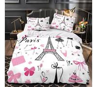 XQGASOEBN Paris Eiffel Tower Ensemble De Literie 3D Effet Microfibre Résistante 3 Pièces 2 Taies Super Douce Coon Paris Decor Parure de Lit Respirante Entretien Facile for Femmes Single（135x200cm）
