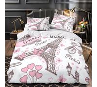 XQGASOEBN Paris Landmarks Ensemble De Literie Microfibre 3D Imprimé 3 Pièces 2xTaies Ultra Douce Hand Drawn Housse de Couette Respirante Entretien Facile for Enfant Single（135x200cm）