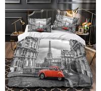 XQGASOEBN Paris Street Ensemble De Literie Microfibre Résistante 3D Effet 3 Pièces Éclair Ultra Douce Vintage Car in Urban Setting Linge de Lit Léger Hypoallergique for Ado Super King（260x220cm）