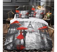 XQGASOEBN Paris Street Ensemble De Literie Microfibre Résistante 3D Imprimé 3 Pièces 2xTaies Douce Romantic Rainy Cityscape Parure de Lit Confortable Entretien Facile for Garçon Single（135x200cm）