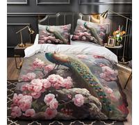 XQGASOEBN Peacock in Bloom Housse de Couette 3D Imprimé Microfibre Résistante 3 Pièces Taie Ultra Douce Nature Fantasy Linge de Lit Léger Entretien Facile for Adulte Single（135x200cm）