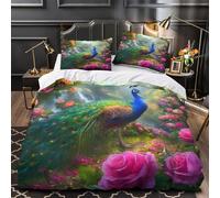 XQGASOEBN Peacock in Jardin Linge de Lit 3D Imprimé Microfibre Résistante 3 Pièces Éclair Douce Fantasy Floral Housse de Couette Ultra Douce Entretien Facile for Adulte King（220x240cm）