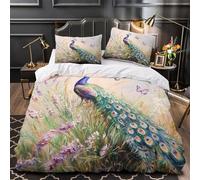 XQGASOEBN Peacock in Meadow Parure de Lit Microfibre Résistante 3D Effet 3 Pièces 2 Taies Ultra Douce Nature Peinture Housse de Couette Léger Entretien Facile for Adulte Super King（260x220cm）