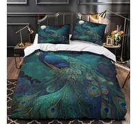 XQGASOEBN Peacock in Moonlight Housse Couette Microfibre Hypo 3D 3Pcs 2xTaies Douce Fantasy Ensemble Lit Douce Entretien Fac for Garçons Filles Double(200x200)