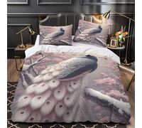 XQGASOEBN Peacock in Neige Parure de Lit Microfibre Hypoallergique 3D Imprimé 3 Pièces 2xTaies Ultra Douce Nature Fantasy Linge de Lit Léger Entretien Facile for Couple Amoureux Single（140x200cm）