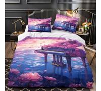 XQGASOEBN Piano in Ciel Linge de Lit Microfibre Résistante 3D Imprimée 3 Pièces Taie Ultra Douce Fantasy Floral Parure de Lit Confortable Hypoallergique for Enfants Garçons Ado Single（140x200cm）