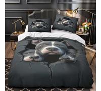 XQGASOEBN Pitbull Trio Parure de Lit 3D Imprimée Microfibre 3 Pièces Éclair Super Douce Digital Ensemble De Literie Super Douce Hypoallergique for Garçons Filles Single（140x200cm）