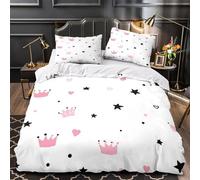 XQGASOEBN Princess Crowns Housse Couette 3D Microfibre Hypo 3Pcs 2 Taies Douce Pink and Noir Ensemble Lit Résistante Entretien Fac for Garçons Adolescents Single(140x200)