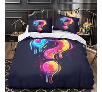 XQGASOEBN Question Mark Linge de Lit 3D Imprimé Microfibre Résistante 3 Pièces Éclair Douce Vibrant Liquid Ensemble De Literie Super Douce Entretien Facile for Hommes Enfants Single（135x200cm）