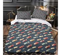 XQGASOEBN Racing Cars Housse de Couette 3D Effet Microfibre 3 Pièces 2 Taies Super Douce Vintage Toy Car Ensemble De Literie Ultra Douce Résistante for Hommes Enfants King（220x240cm）