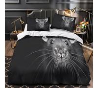 XQGASOEBN Rat Closeup Ensemble De Literie Microfibre Résistante 3D Imprimée 3 Pièces Taie Super Douce Noir and Blanc Wildlife Linge de Lit Confortable Entretien Facile for Couple King（220x240cm）