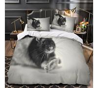 XQGASOEBN Rat Portrait Housse Couette 3D Microfibre Hypo 3Pcs 2 Taies Douce Noir and Blanc Ensemble Lit Résistante Entretien Fac for Garçons Adolescents King（220x240cm）