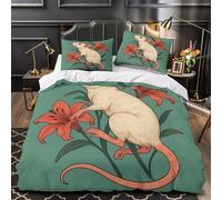 XQGASOEBN Rat with Lilies Linge de Lit 3D Effet Microfibre Hypoallergique 3 Pièces Taie Ultra Douce istic Botanical Housse de Couette Léger Entretien Facile for Filles Ado King（220x240cm）