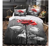 XQGASOEBN RedRose Housse de Couette 3D Effet Microfibre 3 Pièces 2 Taies Ultra Douce DigitalPainting Parure de Lit Léger Hypoallergique for Couple Amoureux King（220x240cm）