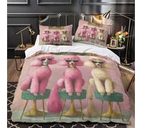 XQGASOEBN Rose Poodle Trio Housse de Couette Microfibre 3D Imprimée 3 Pièces 2xTaies Douce Vintage Salon Parure de Lit Super Douce Entretien Facile for Filles Ado King（220x240cm）