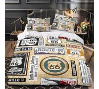 XQGASOEBN Route 66 Signs Linge de Lit 3D Imprimé Microfibre Résistante 3 Pièces 2 Taies Douce Vintage Travel Poster Ensemble De Literie Léger Hypoallergique for Couple Amoureux Super King（260x220cm）