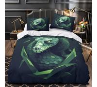 XQGASOEBN Snake Head Linge de Lit 3D Effet Microfibre 3 Pièces Taie Ultra Douce Low Poly Vert Ensemble De Literie Hypoallergique Résistante for Adulte Single（140x200cm）