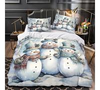 XQGASOEBN Snowman Trio Linge de Lit 3D Effet Microfibre Hypoallergique 3 Pièces Taie Ultra Douce Hiver Festive Housse de Couette Léger Entretien Facile for Filles Ado Super King（260x220cm）