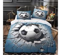 XQGASOEBN SoccerBallCrash Ensemble De Literie 3D Effet Microfibre 3 Pièces Taie Super Douce SportsWall Housse de Couette Respirante Résistante for Garçon Single（140x200cm）