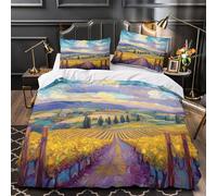 XQGASOEBN Vineland Housse de Couette Microfibre Hypoallergique 3D Effet 3 Pièces 2 Taies Douce Impressionist Countryside Ensemble De Literie Résistante Entretien Facile for Ado King（220x240cm）