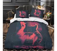 XQGASOEBN Vintage Bass Guitar Parure de Lit 3D Effet Microfibre 3 Pièces Taie Douce Rock Music Ensemble De Literie Super Douce Résistante for Adultes Enfants Single（135x200cm）